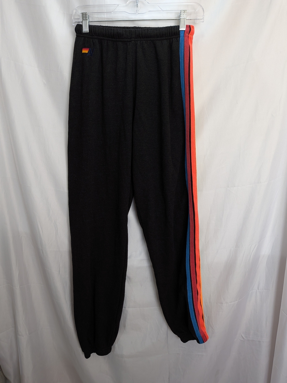 Aviator Nation Rainbow Stripe Sweatpants in Charcoal Black - Size S - Picture 2 of 6